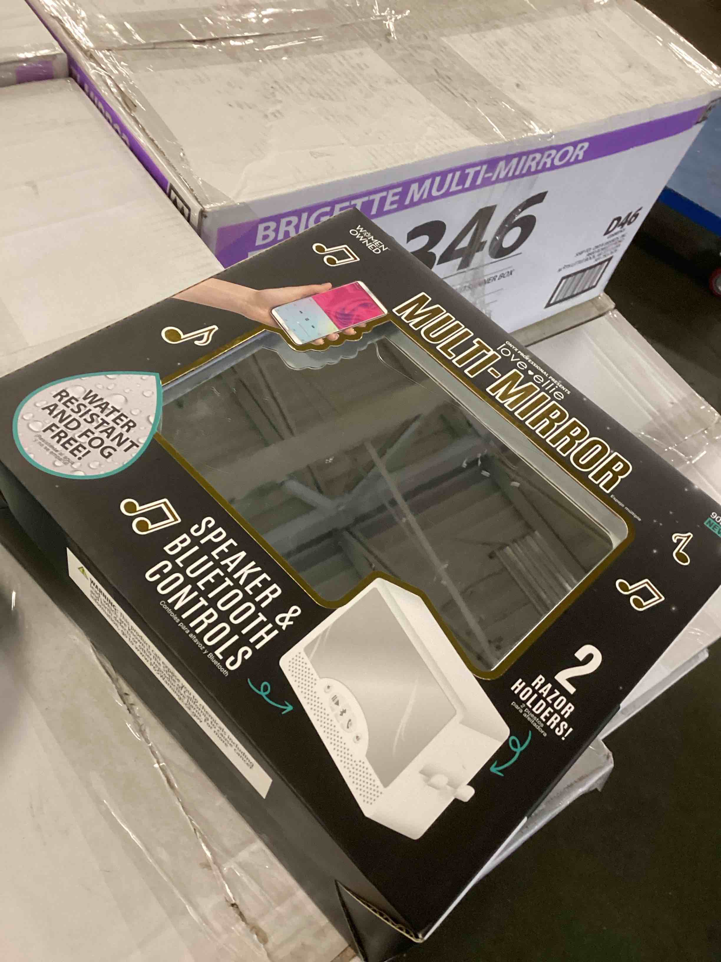 Condition photo showing New/Like New for Love Ellie Brigette Fogless Shower Mirror with Lights & Bluetooth Speaker, White Finish, Suction Cup Mount