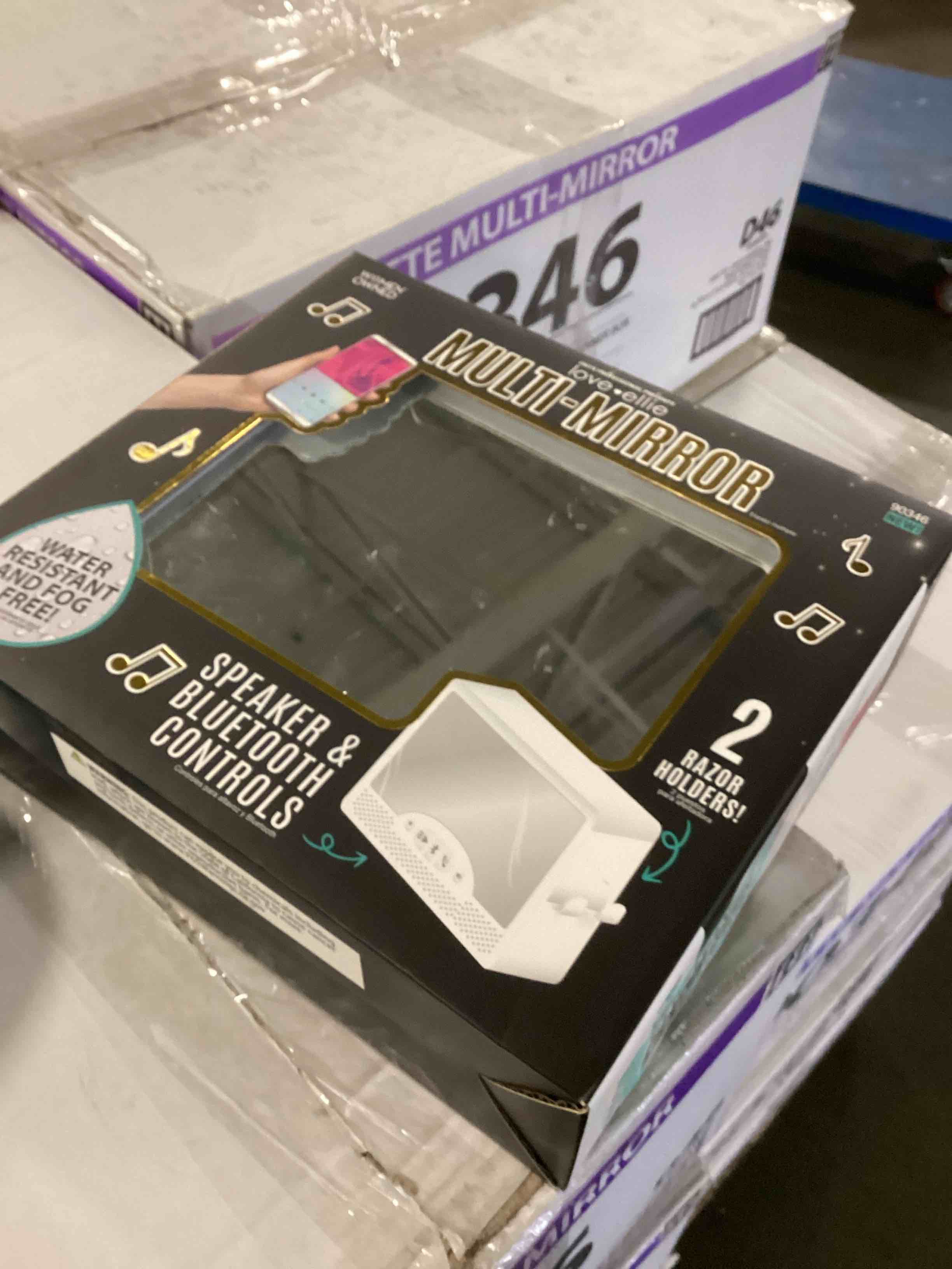 Condition photo showing New/Like New for Love Ellie Brigette Fogless Shower Mirror with Lights & Bluetooth Speaker, White Finish, Suction Cup Mount