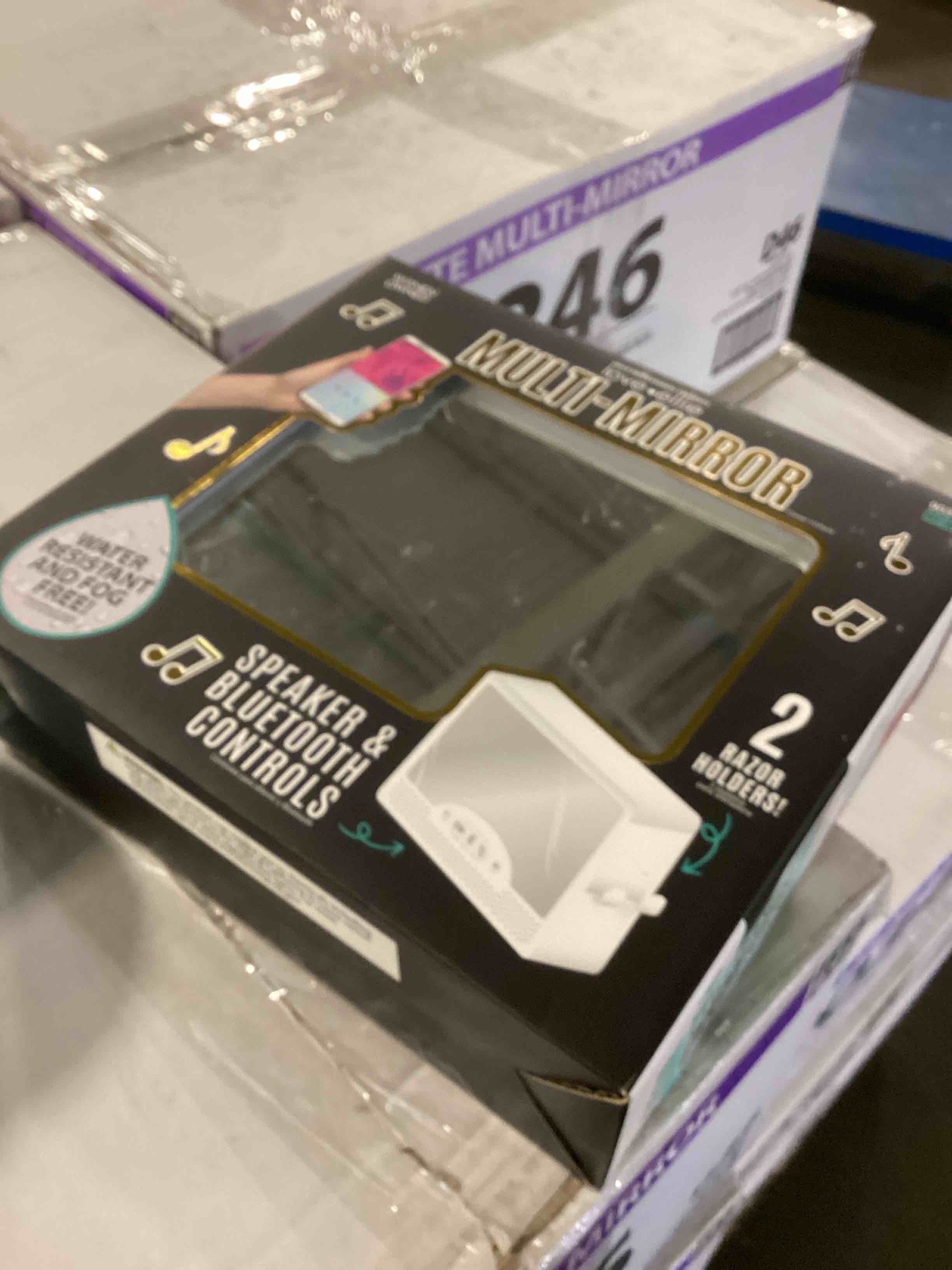 Condition photo showing New/Like New for Love Ellie Brigette Fogless Shower Mirror with Lights & Bluetooth Speaker, White Finish, Suction Cup Mount