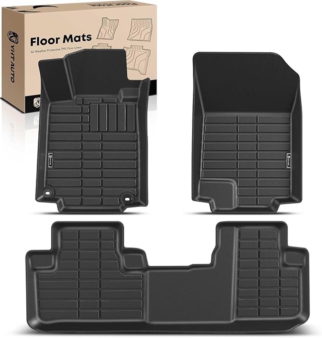 YHTAUTO Automotive All Weather Floor Mats Compatible with Honda CR-V 2012 2013 2014 2015 2016, Only for Carpet Flooring Car Mats Custom Fit TPE Floor Liners Front & Back Seat, Black, Set of 3