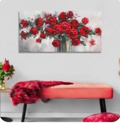 LIVING ROOM ROSE FLOWER WALL ART FLORAL PAINT 48X24