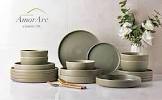 (18Piesas)AmorArc Stoneware Dinnerware Sets with Pasta Bowl Set, Reactive Ceramic Plates and Bowls Set, Highly Chip and Crack Resistant | Dishwasher & Microwave Safe | Round Dishes Set Service for 4 (16pc)