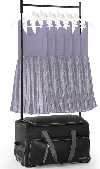 (Incompleto)Rengue Dance Bag With Garment Rack, 23" Dance Duffle Bag with Garment Rack, Rolling Garment Bags for Travel, Wheeled Upright Luggage Closet Suitcase in Black+Grey