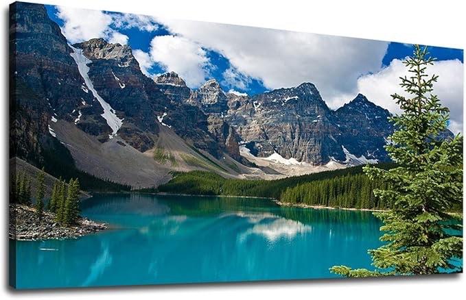 Large Moraine Lake Canvas Wall Art Bedroom Wall Decor Mountain Picture Canvas Artwork Living Room Decoration Contemporary Nature Landscape Home Wall Decor Framed Ready to Hang 24" x 48"