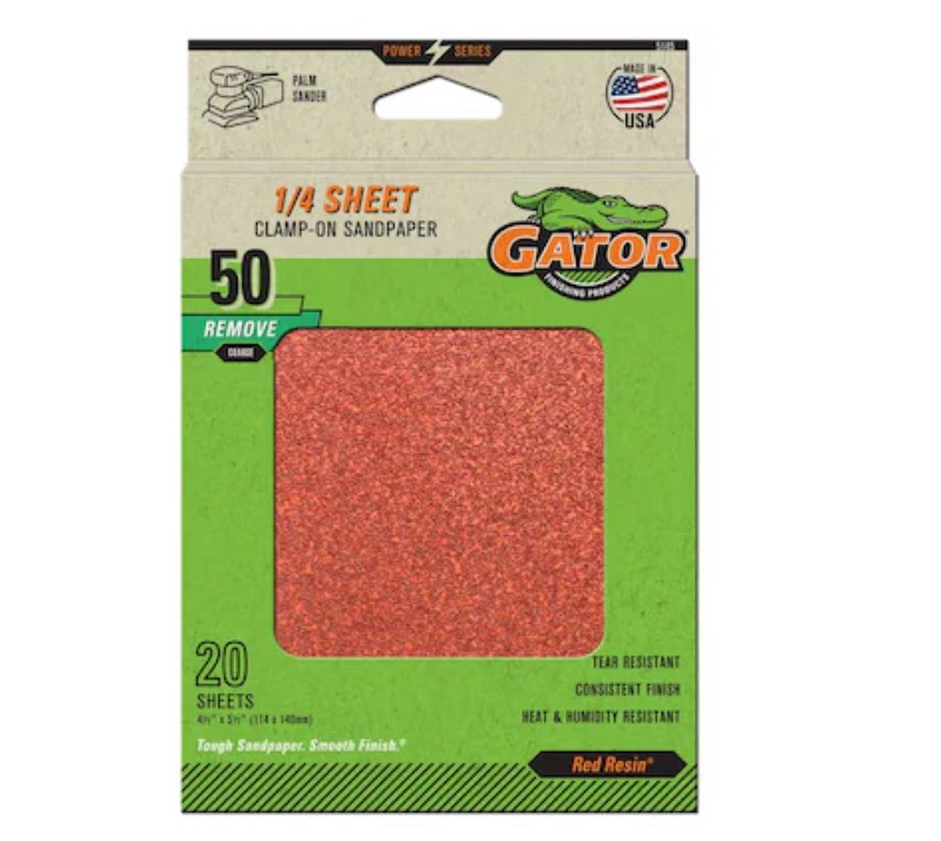 Gator 1/4 Sheet Red Resin 50 Grit 20-Piece Aluminum Oxide / 5 pack 