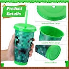 Mifoci 24 Pack Pixel Miner Party Favors 24oz Plastic Tumblers with Lids and Straws Video Game Birthday Cups for Miner Themed Video Game Party Favors