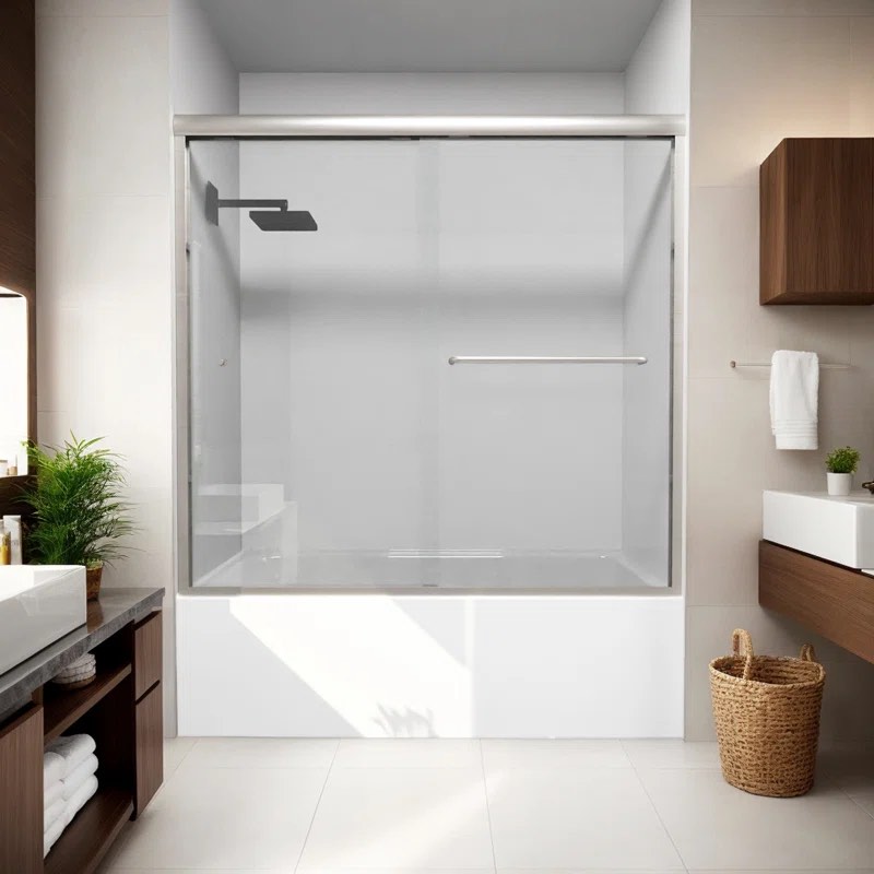 BE-5956-BN-40-W 59" W x 56" H Double Sliding Semi-Frameless Tub Door