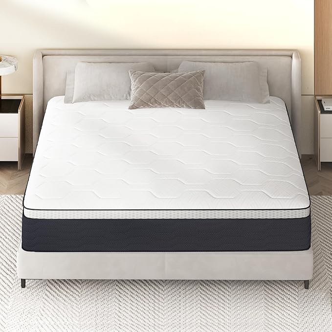 Z-hom Full Mattress 12 Inch, Full Size Spring Gel Memory Foam, Medium Firm in a Box, Hybrid Coil Innerspring Mattress for Adjustable Bed Frame, White Grey