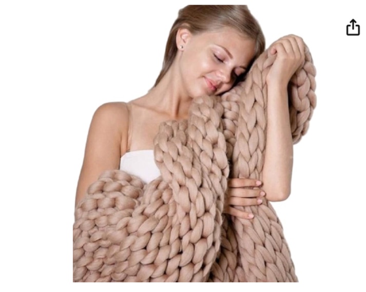 Large Chunky Knit Throw Blanket Soft Warm Cozy Extrem Knitted Blankets Yarn for Farmhouse Couch Bed Chair Home Room Decor Nap Shawl (Color : Khaki, Size : 40x47in(100x120cm))