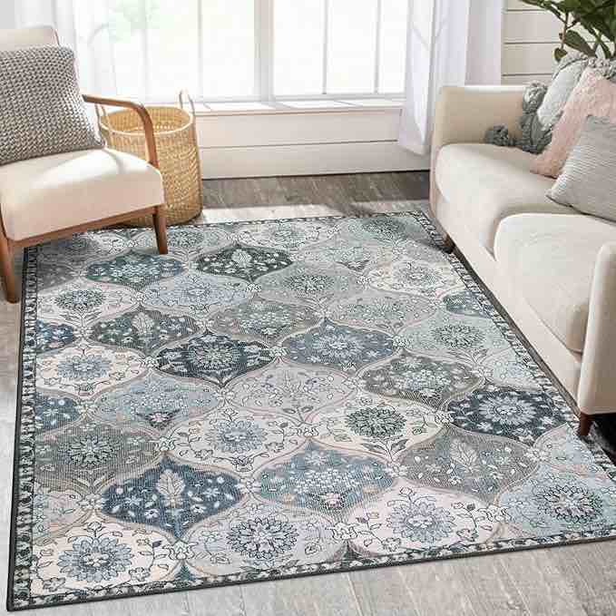 Moroccan Trellis Area Rug, 3’x5’ Washable Non-Slip Bedroom Rug, Small Floor Carpet Soft Rugs for Door Mat Entryway Living Room Kitchen Laundry Decor(Grey 3X5FT)