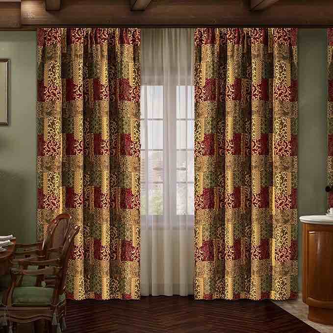 Loom and Mill Luxury Damask Curtain for Doorways, Thick Chenille Jacquard Window Curtains with Grommet, Door Curtain for Living Room Bedroom Room Divider Closet (1 Panel, 34 x 80 Inch, Red& Gold)