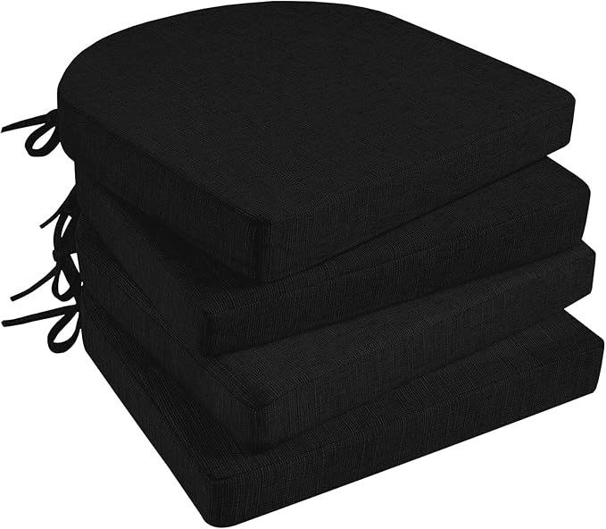 Basic Beyond Chair Cushions for Dining Chairs 4 Pack, Memory Foam Chair Cushion with Ties and Non Slip Backing, 15.5 x 15.5 inches Tufted Chair Pads for Dining Chairs, Black