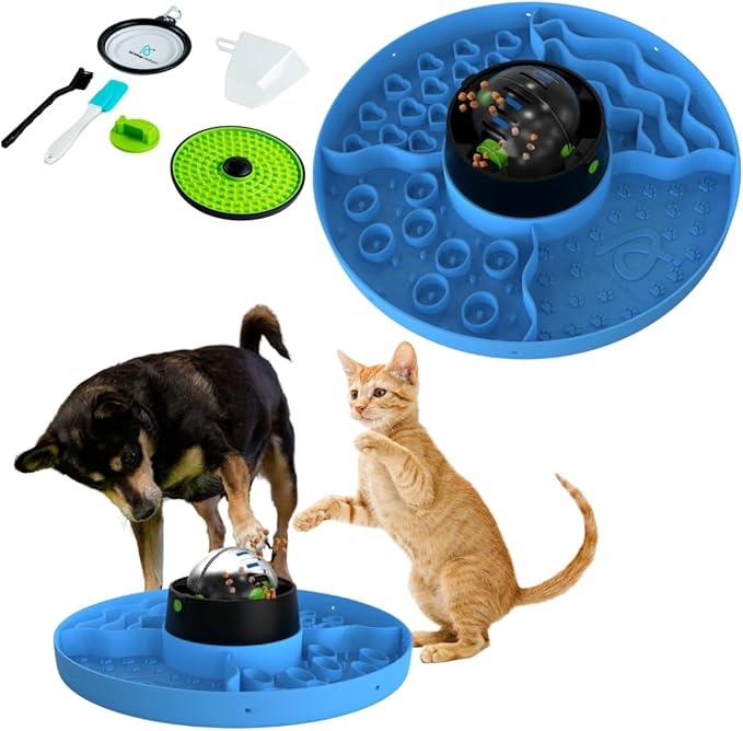 All Things Intelligent Lick Plate & Secure Screw Tab for Dogs Cats Crate, Extend Mealtime, Interactive Puzzles for Large Breeds & Small Pets Treat Lick Plate Crate Lickplate Blue