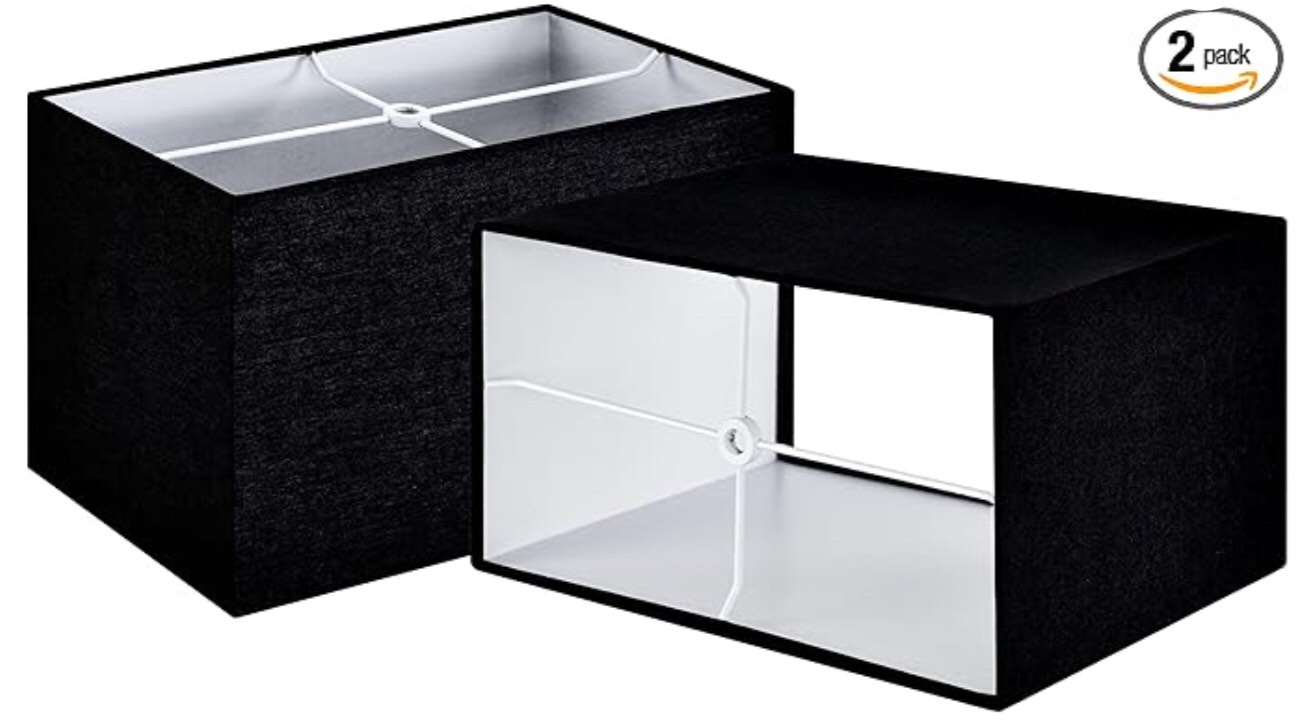 GO&SO Grey Lamp Shades Rectangle Set of 2 Fabric Lamp Shade, Modern Lamp Shade For Table & Floor Lamp Shade, Replacement Lamp Shades Easy Assembly Required