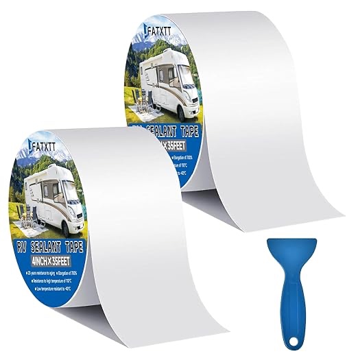 2Pack RV Roof Tape with Scraper 4 Inch X 35 Feet RV Sealant Tape for Camper Boat Trailer Roof Repair Flex Seal Tape