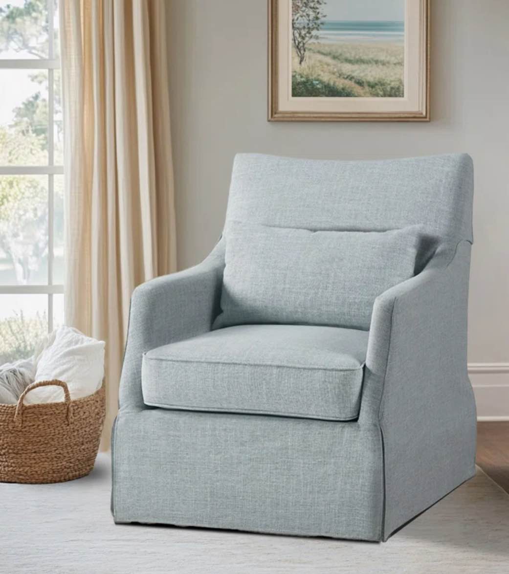 martha stewart london 360°swivel armchair with lumbar pillow see more by martha stewart  rated 4.5 out of 5 stars. 4.5 520 reviews labor day deal                martha stewart london 360°swivel armchair with lumbar pillow  martha stewart london 360°swivel armchair with lumbar pillow  martha stewart london 360°swivel armchair with lumbar pillow  martha stewart london 360°swivel armchair with lumbar pillow  martha stewart london 360°swivel armchair with lumbar pillow  martha stewart london 360°swivel armchair with lumbar pillow  martha stewart london 360°swivel armchair with lumbar pillow  martha stewart london 360°swivel armchair with lumbar pillow  martha stewart london 360°swivel armchair with lumbar pillow  martha stewart london 360°swivel armchair with lumbar pillow  martha stewart london 360°swivel armchair with lumbar pillow  martha stewart london 360°swivel armchair with lumbar pillow  martha stewart london 360°swivel armchair with lumbar pillow  martha stewart london 360°swivel armchair with lumbar pillow  martha stewart london 360°swivel armchair with lumbar pillow $424.23$699.9939% off on sale $71 per month for 6 months - total $424.23 with a wayfair credit card. refer to disclosure number one on the wayfair credit card landing page.$71/mo. for 6 mos - total $424.23** with a wayfair credit card   pro price: $ businesses only enroll your businessfor free to save on select items. shipping to  cincinnati - 45246 can't decide?  order free samples select fabric: light blue polyester beige multi polyester gray polyester light blue polyester tan multi polyester   save this item to your list  add to cart what we offer   5 year protection plan for $49.99  5 year protection plan for $49.99what's covered  quick-ship samples ensure your color choice is right for your space by ordering a sample.  live help, real answers our specialists can help you find the perfect seating for your home. product overview 1-year warranty 1-year warranty swivel  swivel fully assembled fully assembled accent pillow included accent pillow included solid + manufactured wood solid + manufactured wood  description  weights & dimensions  specifications  shipping & returns  reviews (520)rated 4.5 out of 5 stars.520 total votes highlights compare similar items    more to explore  dedicated order support for all your business needs  stylized room