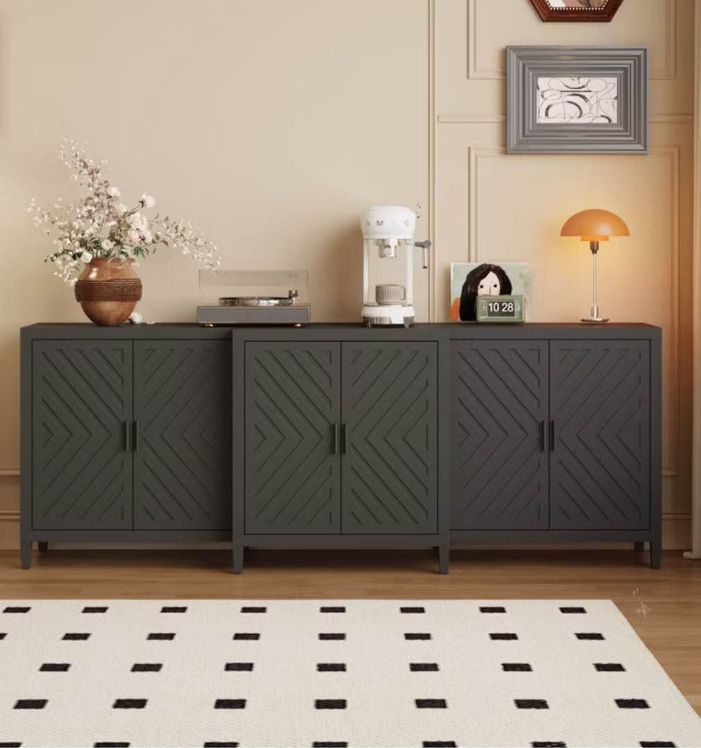 FUFU&GAGA Black Geometric - Patterned Storage Console Cabinet with Ample Interior Space for Living and Dining Areas
