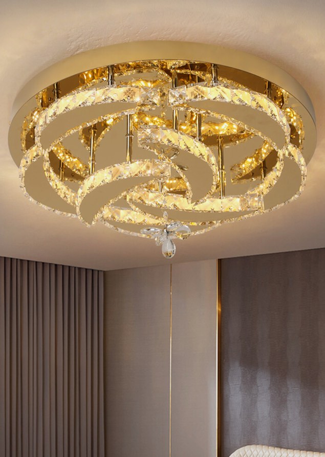 56w crystal gold ceiling light chandelier living room bedroom 3-color changeable