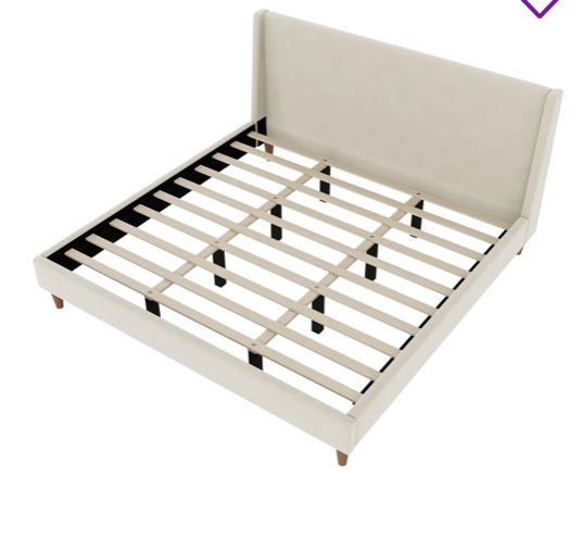 modern upholstered platform bed with wingback headboard
