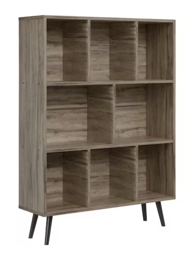 incomplet)43.3 in. Tall Gray Wood 8-Shelf Accent Bookcase, Standard Bookcase with Thick Wood Legs