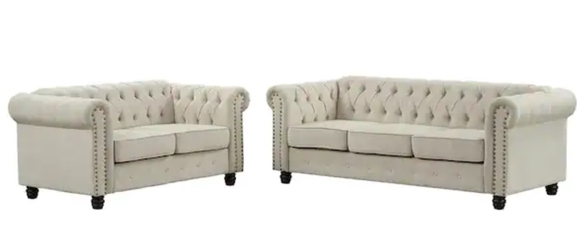 incomplet )Linen Couches for Living Room Sets, Loveseat and Sofa 2-Pieces Top Beige