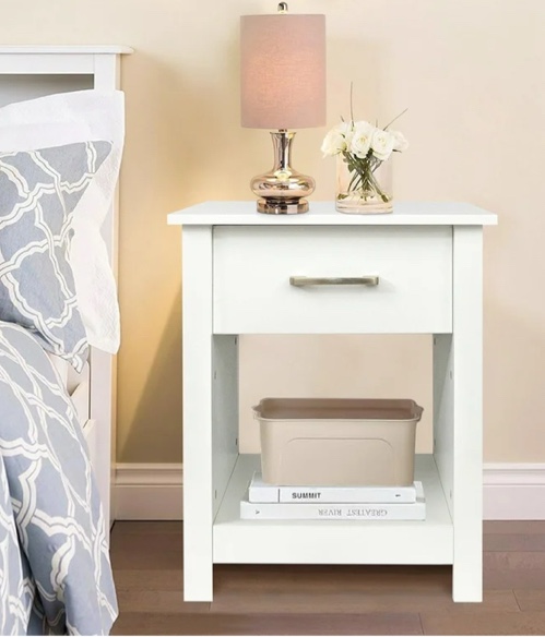 HONGGE Wooden Nightstand with Drawer, White