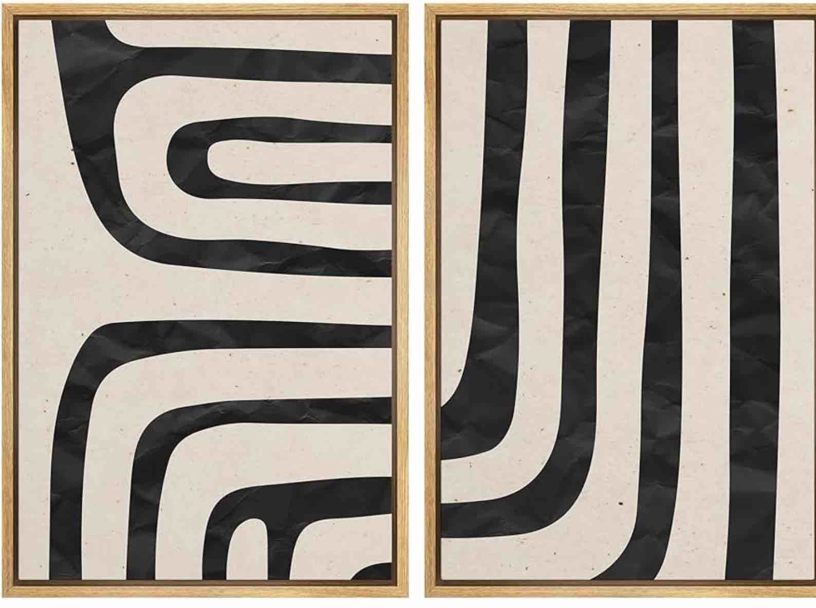 ashbrook framed canvas print wall art set geometric mid-century line art abstract shapes illustrations modern art decorative boho zen nordic for living room, bedroom, office - 16"x24"x2