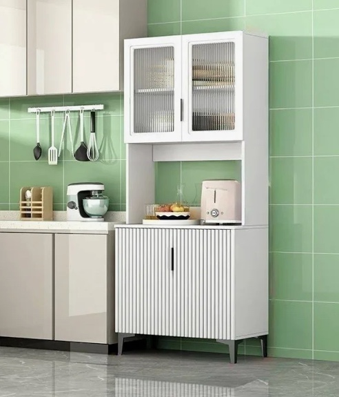 incomplet)Full Overlay Open Storage Freestanding Hutch with Slab Kitchen Appliance Storage Kitchen