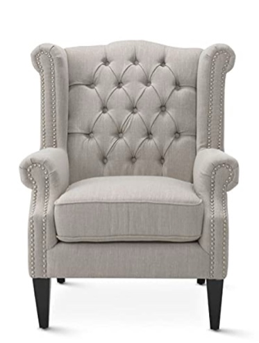 Wood Maker Solid Wood Upholstered Arm Chair Wingback Chair for Living Room High Back Wing Chair Cushioned Lounge Chair Sofa Bench Single Seater 