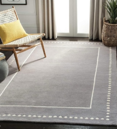 safavieh bella collection area rug - 7' square, silver & ivory, handmade dotted border wool, ideal for high traffic areas in living room, bedroom (bel151d)