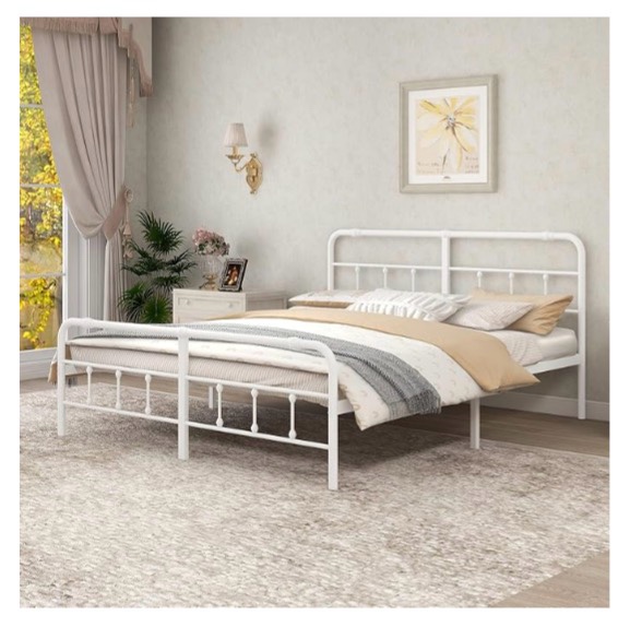 ZIRUWU Metal Platform Bed Frame with Headboard Footboard Extra Strong Support No Box Spring Needed Noise Free Easy Assembly (California King, White)