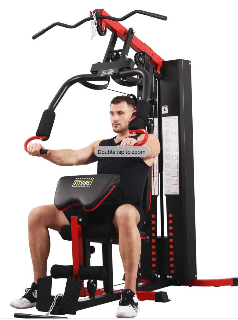 Fitvids LX750 Multifunctional Full Home Gym System Workout Station with 122.5 Lbs Weight Stack, One Station, Comes with Installation Instruction Video, Ships in 5 Boxes