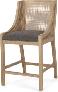 Upholstered Counter Stool with Cane Webbing Backrest In Natural and Charcoal - Set of 2