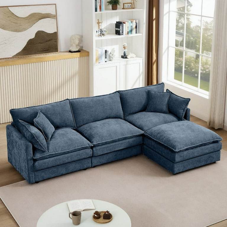(similar incomplete ) Muumblus Sectional Cloud Couch with Reversible Ottoman, L-Shaped Chenille Sofa for Living Room, Blue