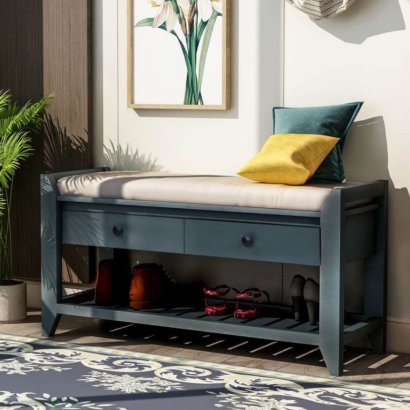 Multipurpose Entryway Storage Bench (Antique Navy