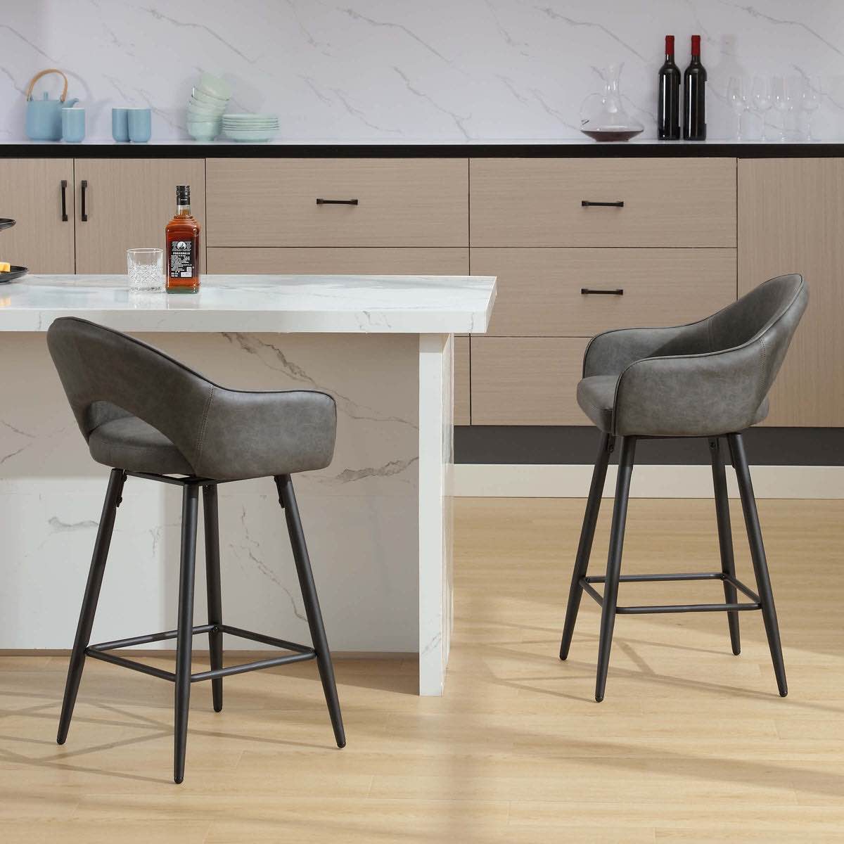 ROCITY H Swivel Upholstered Counter Stools Set of 2 -