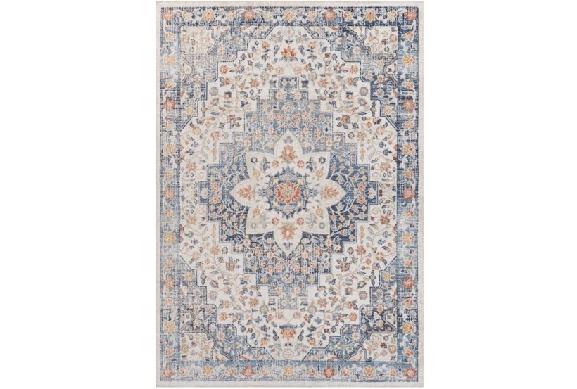 7'10"X10' Indoor/Outdoor Fiber Rug-Dark Blue Floral Medallion | Turkish | Low Pile | Rectangle By Surya