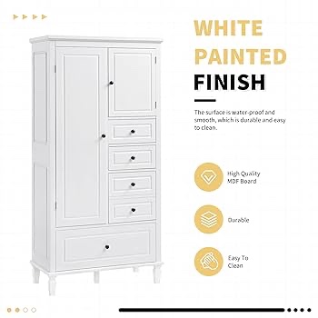 YUWVVCV Modern Multifunctional Freestanding Storage Cabinet with Adjustable Dividers, with Four Drawers and Two Doors,