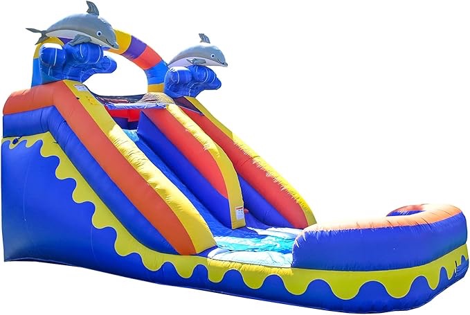 JumpOrange Commercial Grade Inflatable 14' Dolphin Splash Xtreme Party Water Slide, 100% PVC VINYL (NO AIR BLOWER)