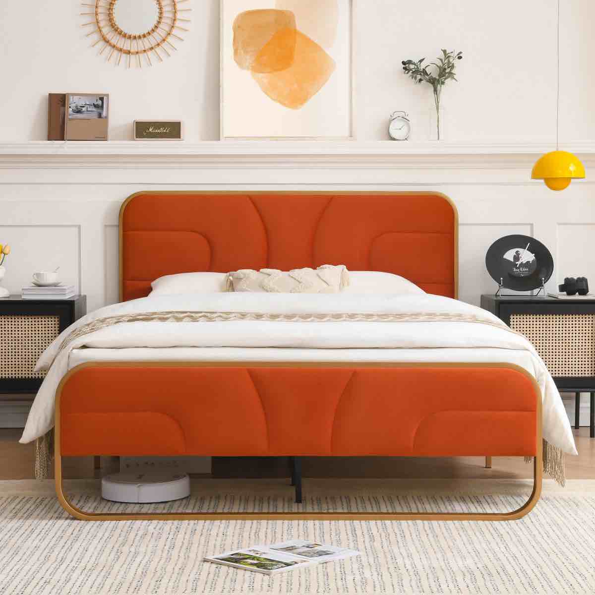 Nelsie Upholstered Platform Bed with Velvet Tufted Headboard