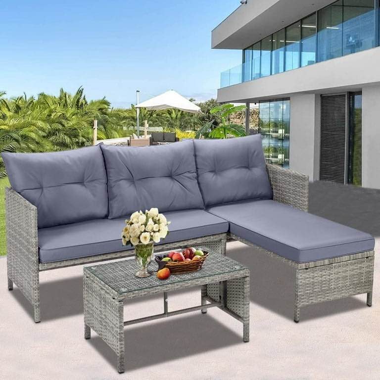 piece patio furniture set, all-weather outdoor sectional sofa set, pe rattan conversation set with table & cushions, wicker furniture couch set for patio deck garden poolside yard