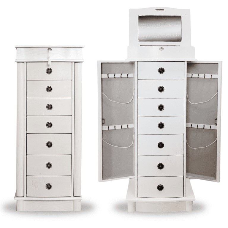 hives and honey nora traditional jewelry armoire with locking compartment and ample storage, white