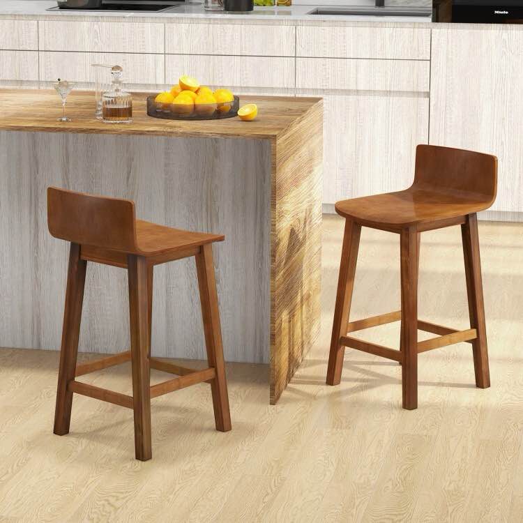 set of 2 mid-century counter height barstool wood dining room w/solid wood seat