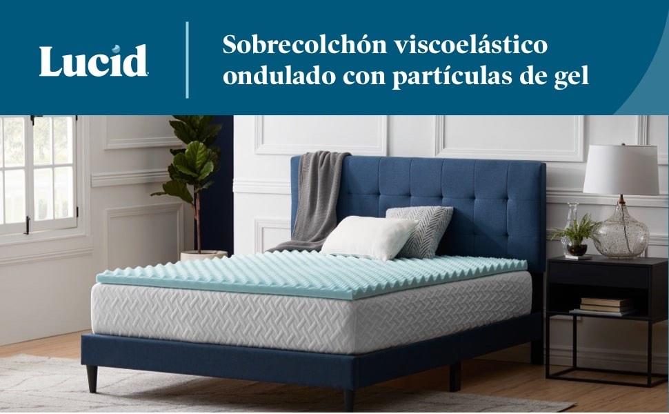 (used)LUCID 5 cm Memory Foam Mattress Topper with Gel Particles Wavy Mattress Topper 180 x 200 cm