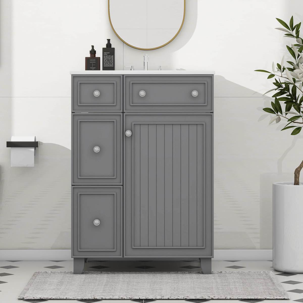24" bathroom vanity cabinet with ceramic sink, 2 drawers(is black no gray)