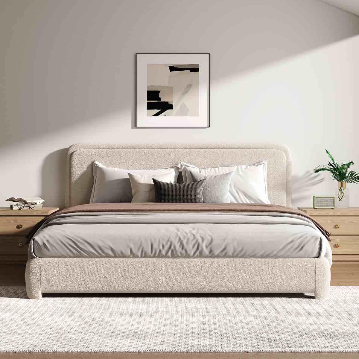 Bensu Boucle Upholstered Platform Bed(incomplete 