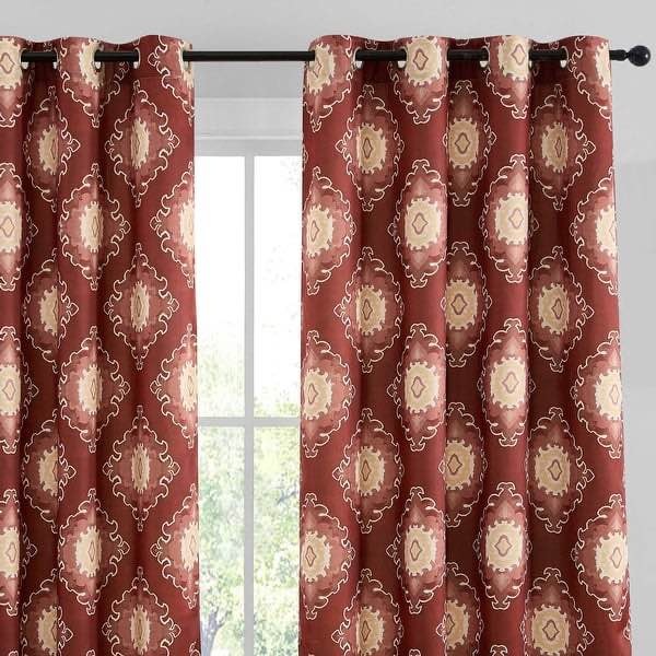 HLC.ME Liam Ogee Ikatt Damask Grommet Curtains - Light Filtering Darkening Window Panels, Set of 2