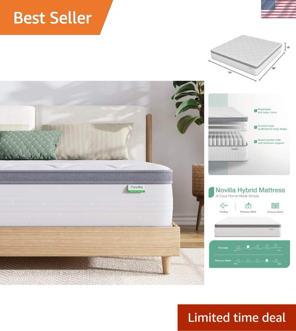 Novilla Twin Mattress 10 Inch Twin Hybrid Mattress for Kids Pocket Innersprin...