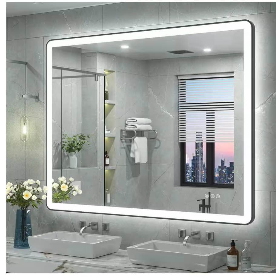 48 in. W × 40 in. H Rectangular Framed Front & Back LED Lighted Anti-Fog Wall Bathroom Vanity Mirror