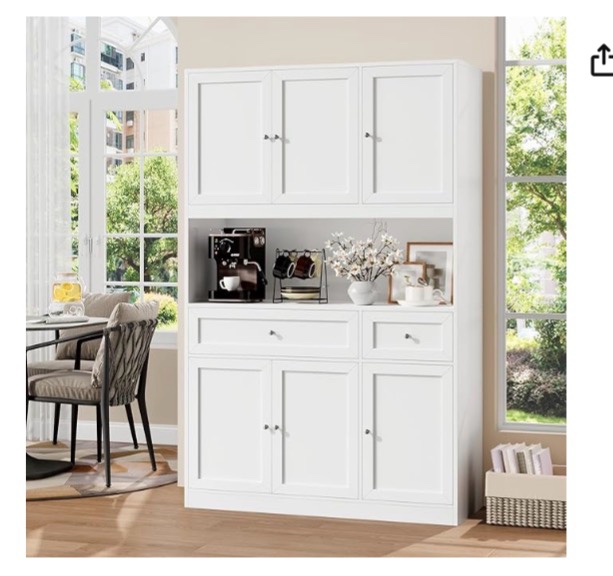incomplete)))) 72" Kitchen Pantry Cabinet, Kitchen Cabinet with Microwave Stand, Buffet Cabinet with Dining Room Cabinet, White